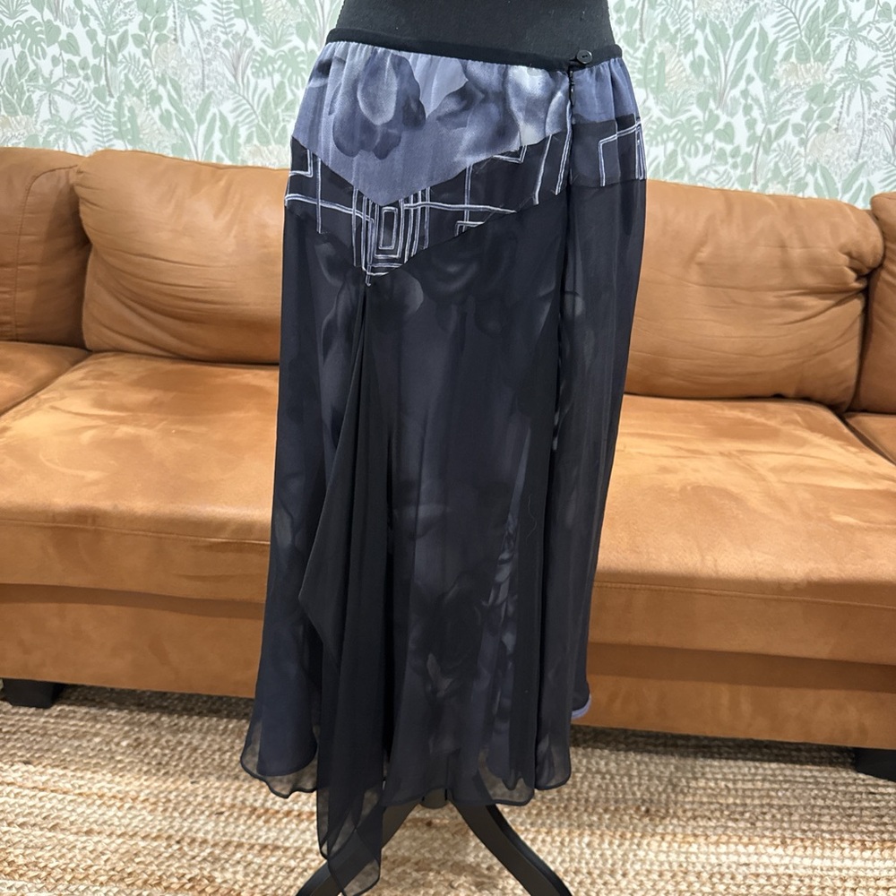 Gothic Sheer Black Floral Silk Midi Skirt | Size M - Picture 5 of 7